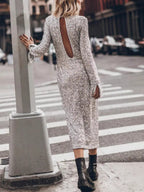 Sequins Long Sleeve Crew Neck Loose Maxi Dresses