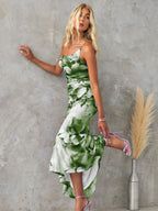 Sloping Shoulders Printed Stretch Tube Top Maxi Dresses