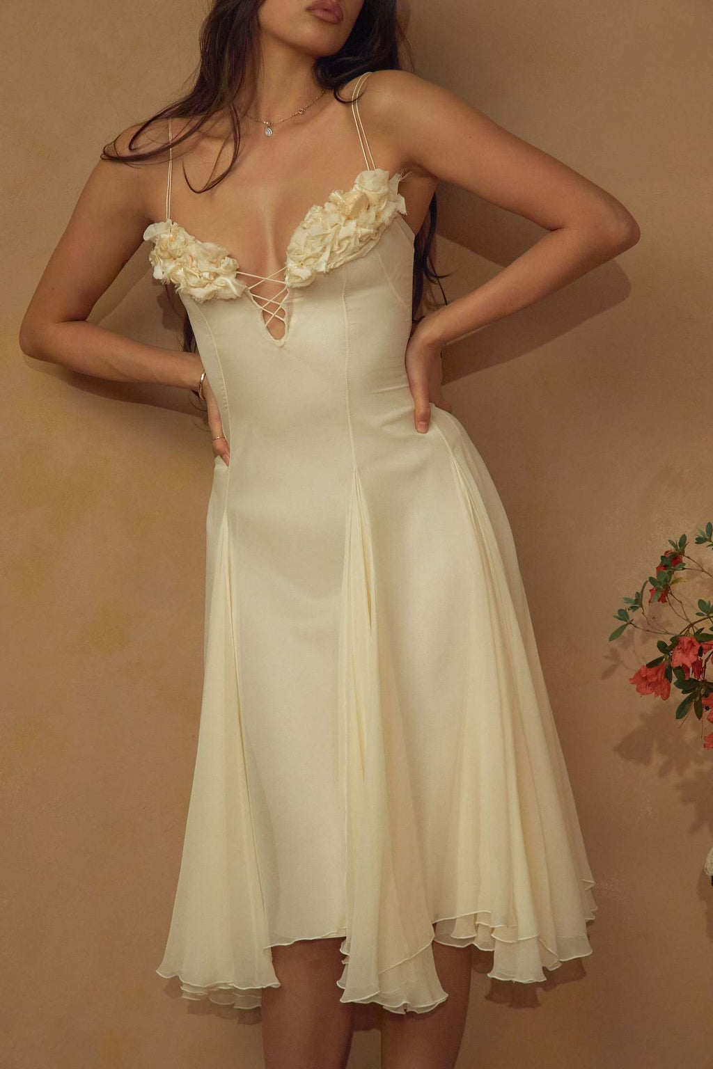 3D Flowers Bandage Slit Formal Dress Maxi Dresses