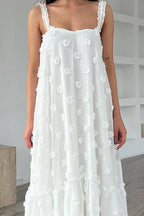 Floral Appliques Ruffle Trirm Swimg Maxi Cami Dress