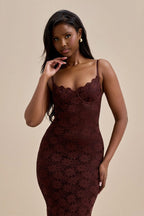 Spaghetti Strap Sweetheart Lace Bustier Mermaid Maxi Dress