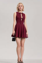 Bow Tie Keyhole Neck Fit and Flare Sleeveless Mini Dress