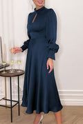 Elegant Solid Hollowed Out Turtleneck Waist Skirt Dresses