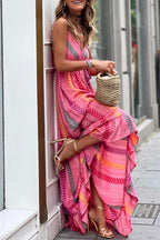 Sexy Geometric Print Asymmetrical V Neck Printed Dress Dresses