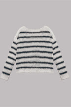 Street Striped Contrast O Neck Sweaters