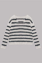 Street Striped Contrast O Neck Sweaters