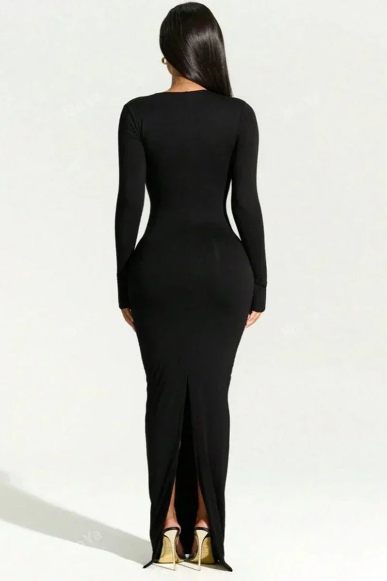 One Shoulder Cut Out Long Sleeve Bodycon Maxi Dress