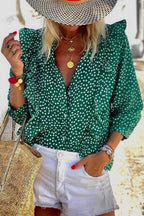 Elegant Polka Dot Printing Mandarin Collar Tops