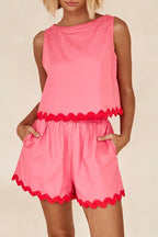 Casual Simplicity Color Block Pocket Contrast O Neck Sleeveless Two Pieces