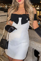 Sexy Solid With Bow Contrast Off the Shoulder Wrapped Skirt Dresses
