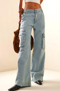 Casual Solid Pocket Loose Denim Jeans