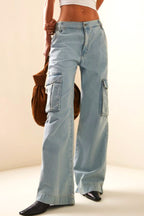 Casual Solid Pocket Loose Denim Jeans