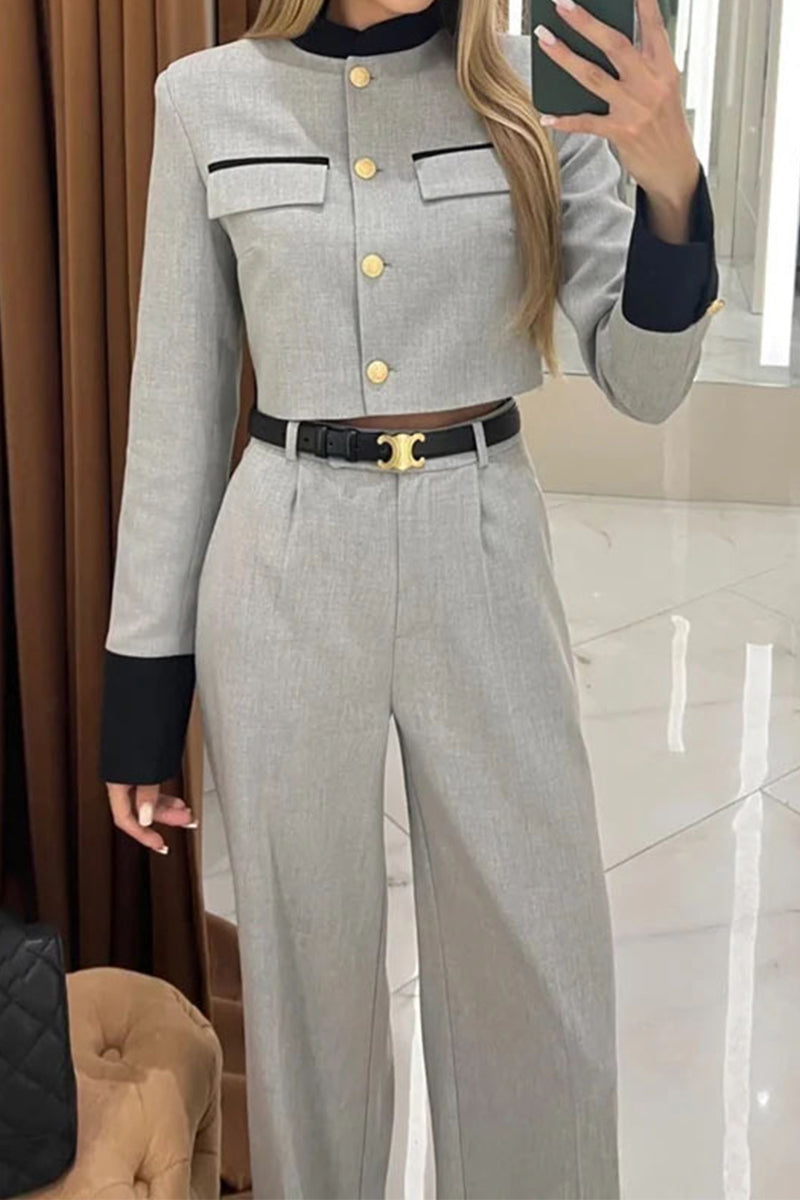 British Style Elegant Solid Pocket Buttons Without Belt O Neck Long Sleeve Two Piecesï¼_o Beltï¼