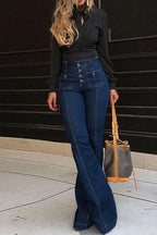 Casual Solid Patchwork Buttons High Waist Skinny Denim Jeans