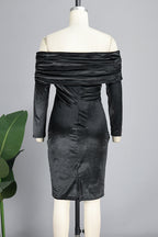 Sexy Casual Solid Patchwork Off the Shoulder Long Sleeve Dresses(3 Colors)