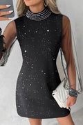 Casual Solid Patchwork Hot Drill Half A Turtleneck Long Sleeve Dresses