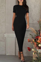 Casual Solid Basic O Neck Short Sleeve Dress