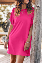Casual Simplicity Solid Slit O Neck Short Sleeve Dress Dresses