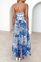 Sexy Vintage Floral Pocket Backless V Neck Sling Dress Dresses