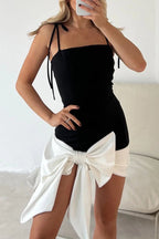 Sexy Formal Solid Frenulum With Bow Square Collar Sling Dress Dresses