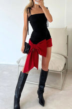 Sexy Formal Solid Frenulum With Bow Square Collar Sling Dress Dresses