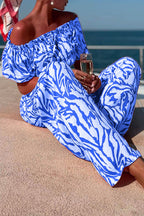 Elegant Geometric Print Off the Shoulder Short Sleeve Two Pieces