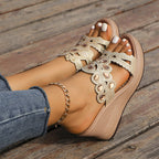 Casual Hollowed Out Patchwork Rhinestone Fish Mouth Out Door Wedges Shoes (Heel Height 3.15in)