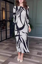 Rhiannon Chic Stripe Print with Belt Zipper, O Neck, a Line Dresses Designer Edit