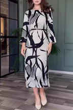 Rhiannon Chic Stripe Print with Belt Zipper, O Neck, a Line Dresses Designer Edit