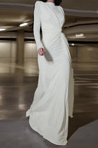 Celebrities Elegant Solid Fold O Neck Evening Dress Dresses