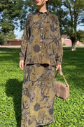 Vintage Elegant Floral Buttons Turndown Collar Long Sleeve Two Pieces