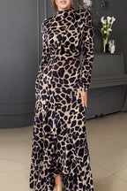 Vintage Print Leopard Stringy Selvedge Half A Turtleneck Printed Dress Dresses