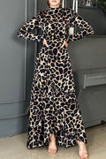 Vintage Print Leopard Stringy Selvedge Half A Turtleneck Printed Dress Dresses