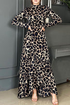 Vintage Print Leopard Stringy Selvedge Half A Turtleneck Printed Dress Dresses