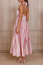 Elegant Solid Fold Halter Dresses