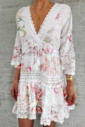 Pilar Aesthetic Cute Printed Dresses with Floral Pleats and V Neck Premium Wardrobe Essential