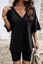 Casual Solid V Neck Half Sleeve Two Pieces