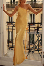 Ayla Elevated Formal Solid Backless Evening Dresses with Slant Collar Chic Silhouette Collection