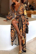 Paz Aesthetic Vintage Style Printed Dresses with Frenulum and V Neck Boutique Collection