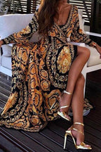 Paz Aesthetic Vintage Style Printed Dresses with Frenulum and V Neck Boutique Collection