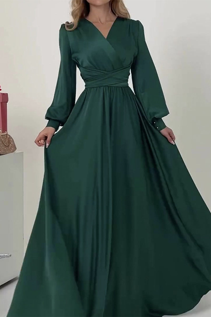 Fiona Statement , Solid Color Dresses with V Neck and a Line Everyday Luxe Edit