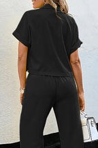 Casual Solid Pocket Buckle Shirt Collar Short Sleeve Two Pieces