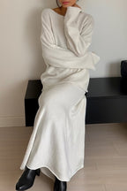 Elegant Solid O Neck Long Sleeve Two Pieces