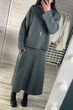 Elegant Solid O Neck Long Sleeve Two Pieces
