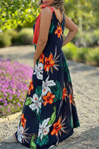 Sexy Vintage Floral With Bow V Neck Printed Dress Dresses