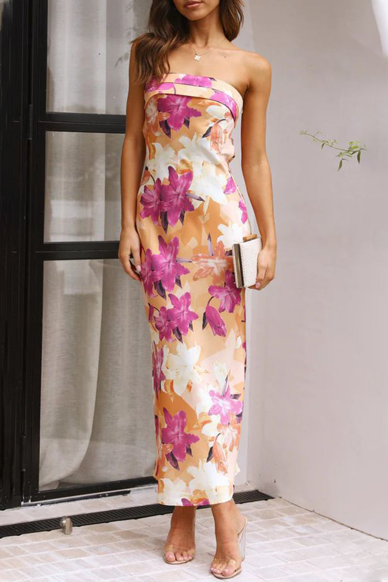 Nerina Effortless Floral Backless Strapless Printed Celebrity Dresses Designer Edit