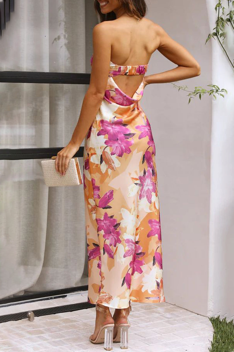 Nerina Effortless Floral Backless Strapless Printed Celebrity Dresses Designer Edit