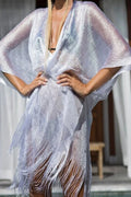 Sexy Vacation Solid Tassel Slit Sequined Swimwears Cover Up