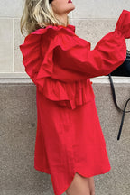 Elegant Solid Flounce Asymmetrical Turndown Collar Shirt Dress Dresses