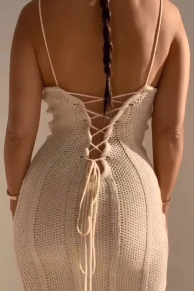 Graciela Exclusive Solid Backless Strap Design Weave Strapless One Step Skirt Dresses Evening Wear Edit